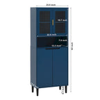 Vitrine haute de rangement avec 2 portes vitrées et 2 portes, buffet de cuisine haut avec poignées dorées