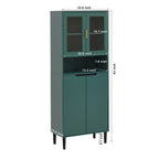 Vitrine haute de rangement avec 2 portes vitrées et 2 portes, buffet de cuisine haut avec poignées dorées