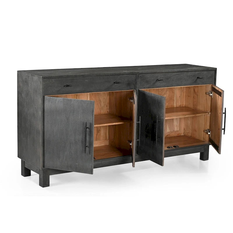 Bahut 4 portes en bois massif - Gris