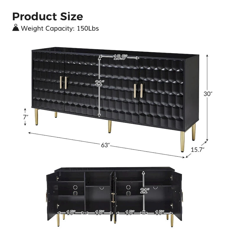Buffet moderne de 160 cm de large avec étagères réglables par HULALA HOME