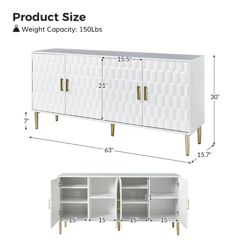 Buffet moderne de 160 cm de large avec étagères réglables par HULALA HOME