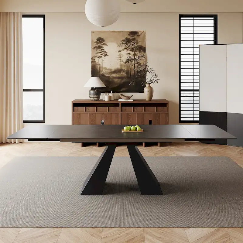 Table à manger moderne extensible 63-95, plateau en pierre frittée mate, table de cuisine moderne pour 6-10 personnes - 94,5 x 35,4