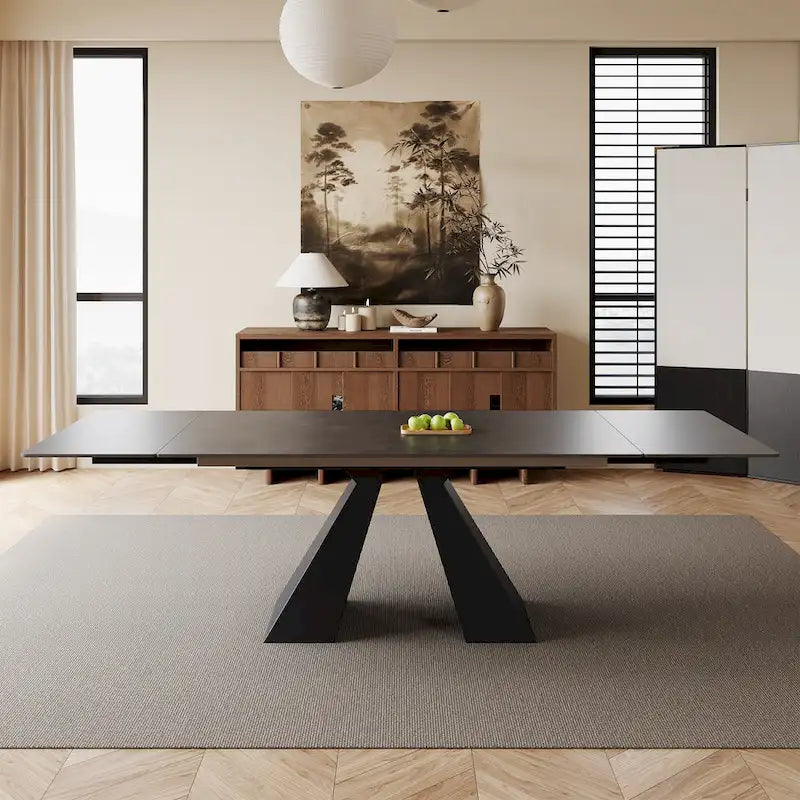 Table à manger moderne extensible 63-95, plateau en pierre frittée mate, table de cuisine moderne pour 6-10 personnes - 94,5 x 35,4