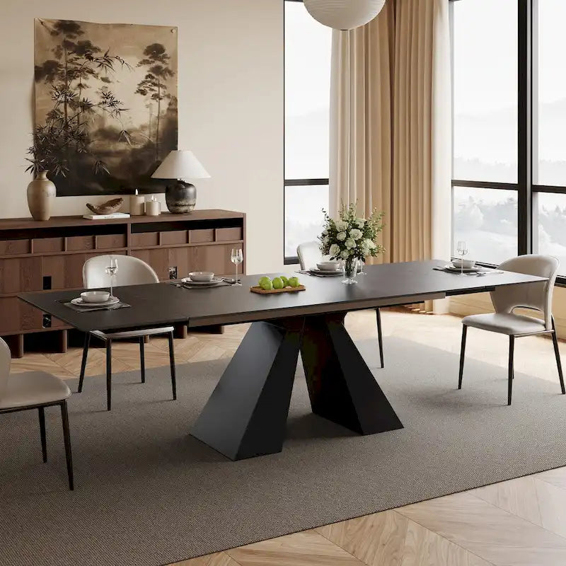 Table à manger moderne extensible 63-95, plateau en pierre frittée mate, table de cuisine moderne pour 6-10 personnes - 94,5 x 35,4