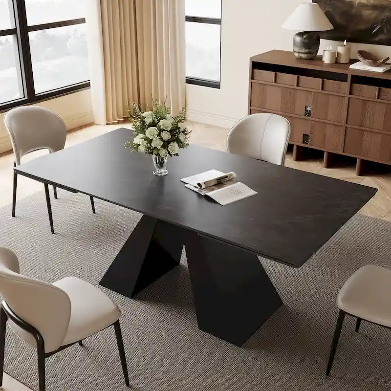 Table à manger moderne extensible 63-95, plateau en pierre frittée mate, table de cuisine moderne pour 6-10 personnes - 94,5 x 35,4