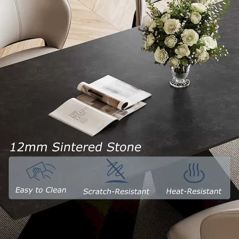 Table à manger moderne extensible 63-95, plateau en pierre frittée mate, table de cuisine moderne pour 6-10 personnes - 94,5 x 35,4