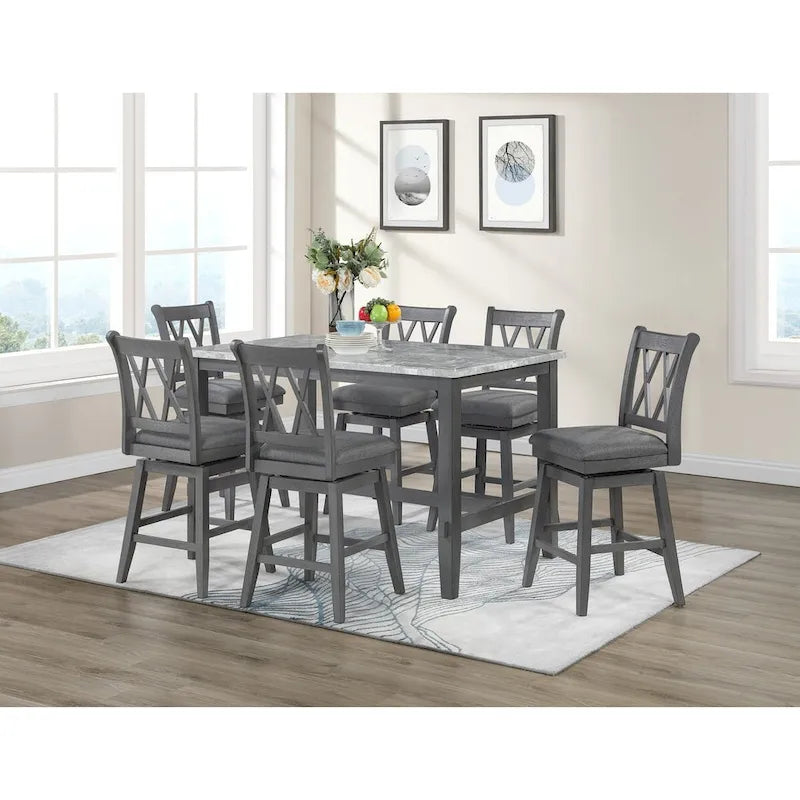 Ensemble de 7 pièces Hudson Marble hauteur comptoir