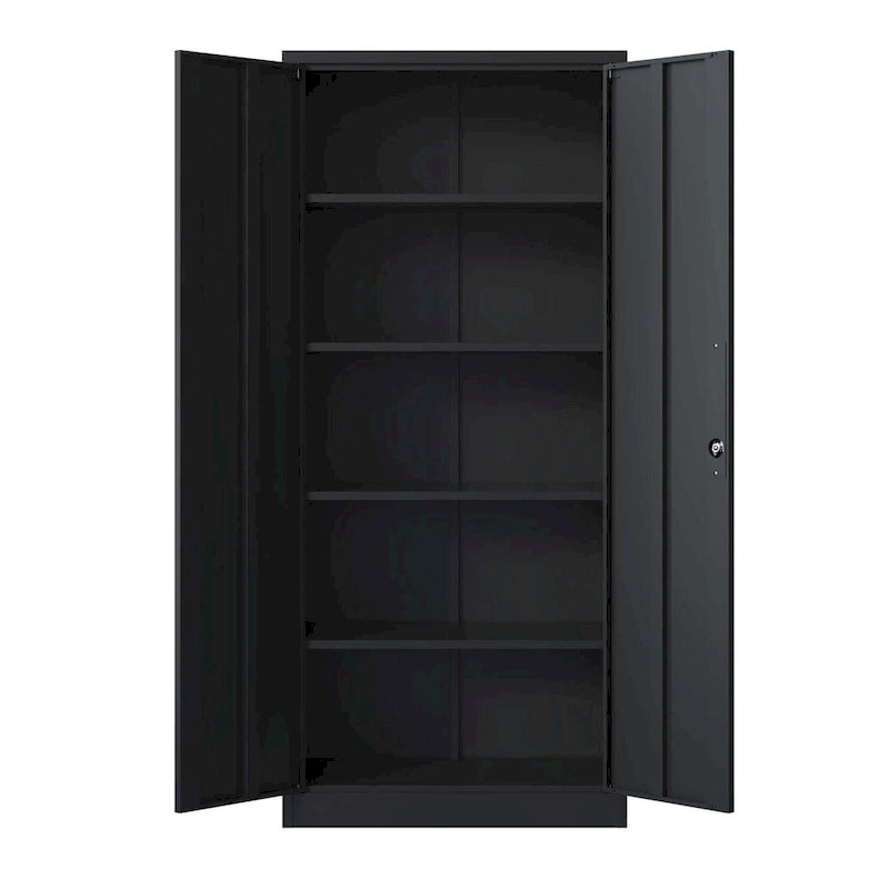 Armoire de rangement métallique de garage 72H, armoire de rangement noire en acier avec portes et 4 étagères
