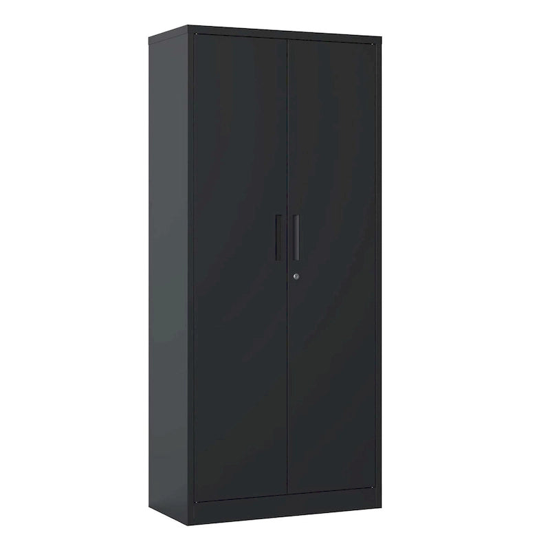 Armoire de rangement métallique de garage 72H, armoire de rangement noire en acier avec portes et 4 étagères