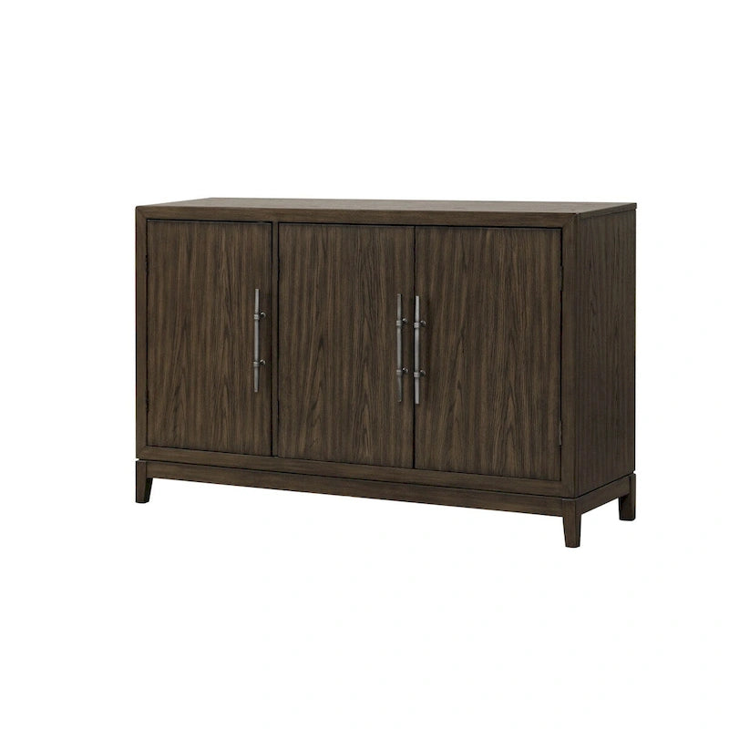 Buffet Cora 142 cm, 3 portes, poignées métalliques, marron