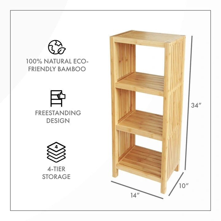 Produits Étagère de salle de bain autoportante de luxe à 4 niveaux en bambou, Organisateur de salle de bain avec étagères de rangement