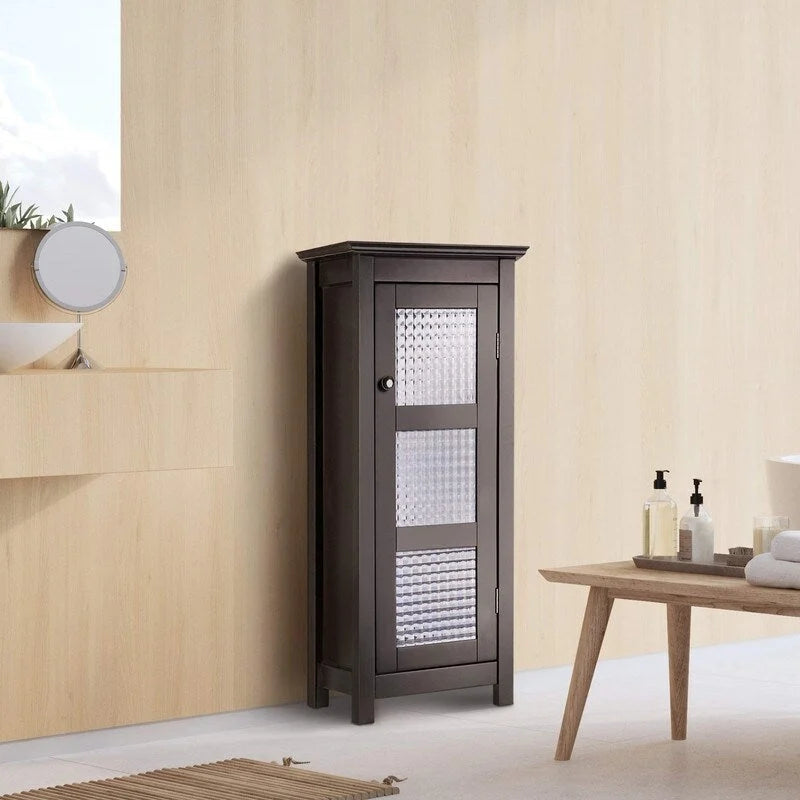 Meuble de salle de bain en bois avec porte vitrée marron - 33P x 34,3L x 77,5H cm