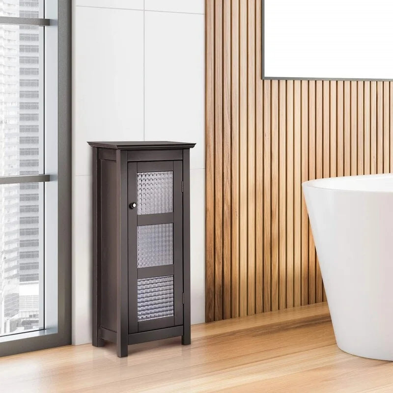 Meuble de salle de bain en bois avec porte vitrée marron - 33P x 34,3L x 77,5H cm