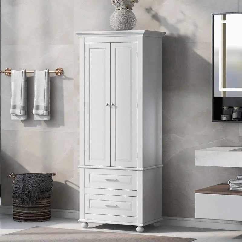 Armoire de salle de bain haute avec deux tiroirs et deux portes