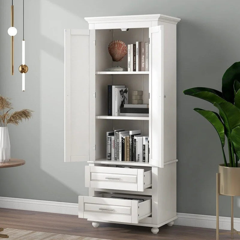 Armoire de salle de bain haute avec deux tiroirs et deux portes