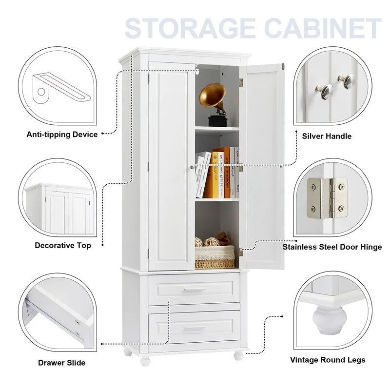 Armoire de salle de bain haute avec deux tiroirs et deux portes