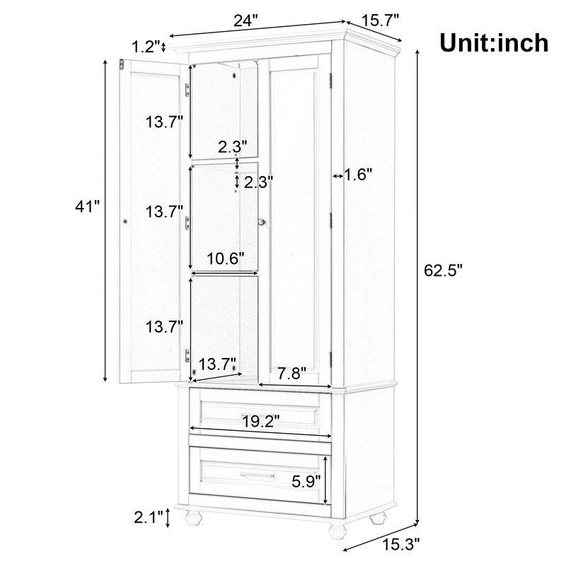 Armoire de salle de bain haute avec deux tiroirs et deux portes