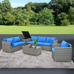 Ensemble de 8 meubles de jardin sectionnels en osier avec table basse en verre et coussins