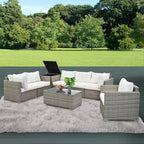 Ensemble de 8 meubles de jardin sectionnels en osier avec table basse en verre et coussins