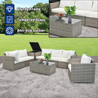 Ensemble de 8 meubles de jardin sectionnels en osier avec table basse en verre et coussins