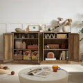 Buffet rustique en similicuir tressé de 65 pouces avec portes de grange