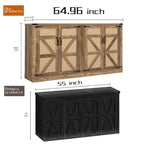 Buffet rustique en similicuir tressé de 65 pouces avec portes de grange