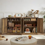 Buffet rustique en similicuir tressé de 65 pouces avec portes de grange