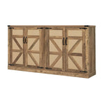 Buffet rustique en similicuir tressé de 65 pouces avec portes de grange