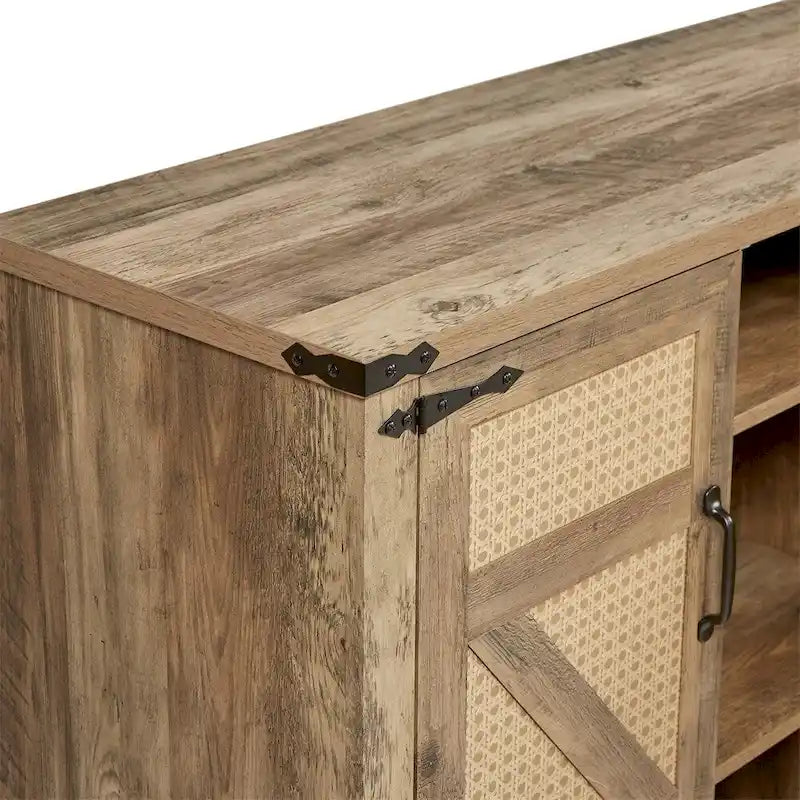 Buffet rustique en similicuir tressé de 65 pouces avec portes de grange