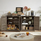 Buffet rustique en similicuir tressé de 65 pouces avec portes de grange