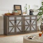 Buffet rustique en similicuir tressé de 65 pouces avec portes de grange