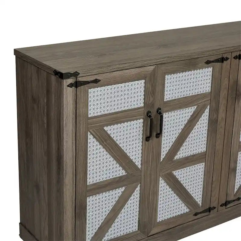 Buffet rustique en similicuir tressé de 65 pouces avec portes de grange