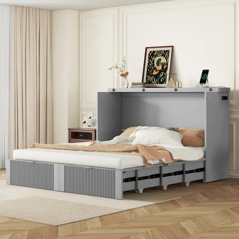 Lit escamotable Merax avec tiroir et un ensemble de prises de courant et de ports USB