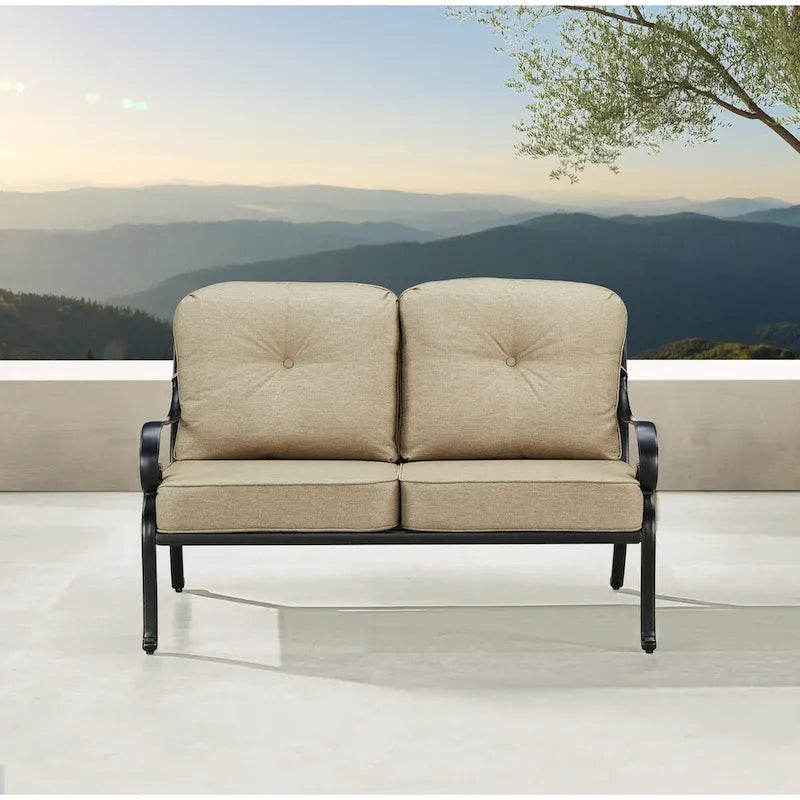 Causeuse de jardin en aluminium noir avec coussins