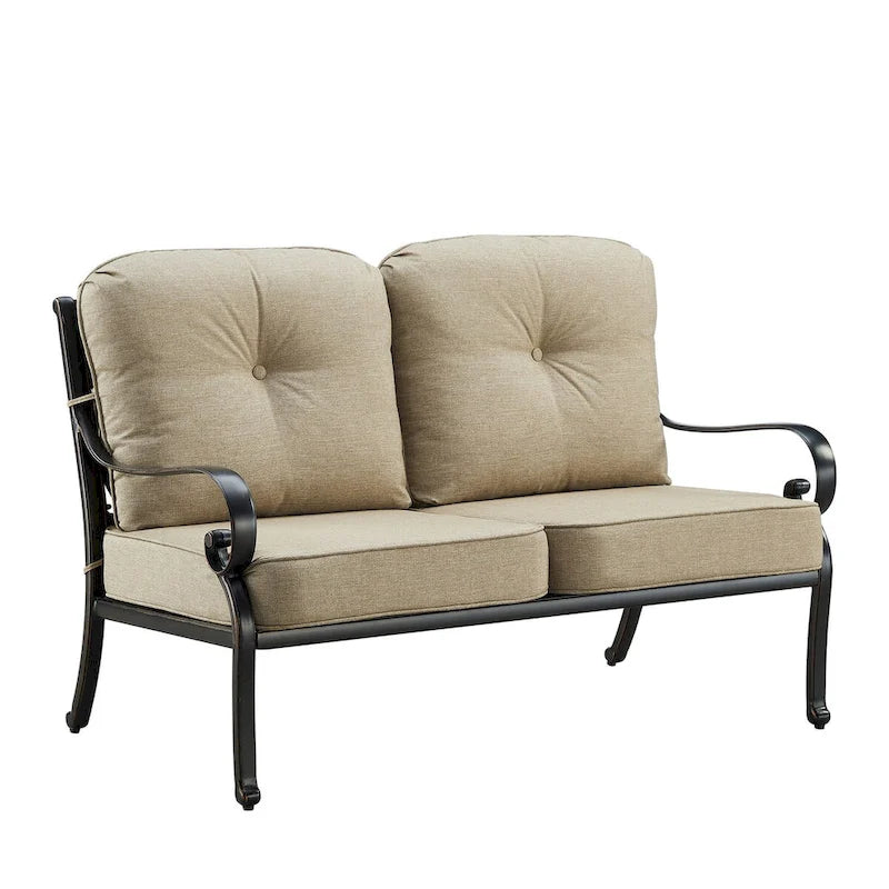 Causeuse de jardin en aluminium noir avec coussins