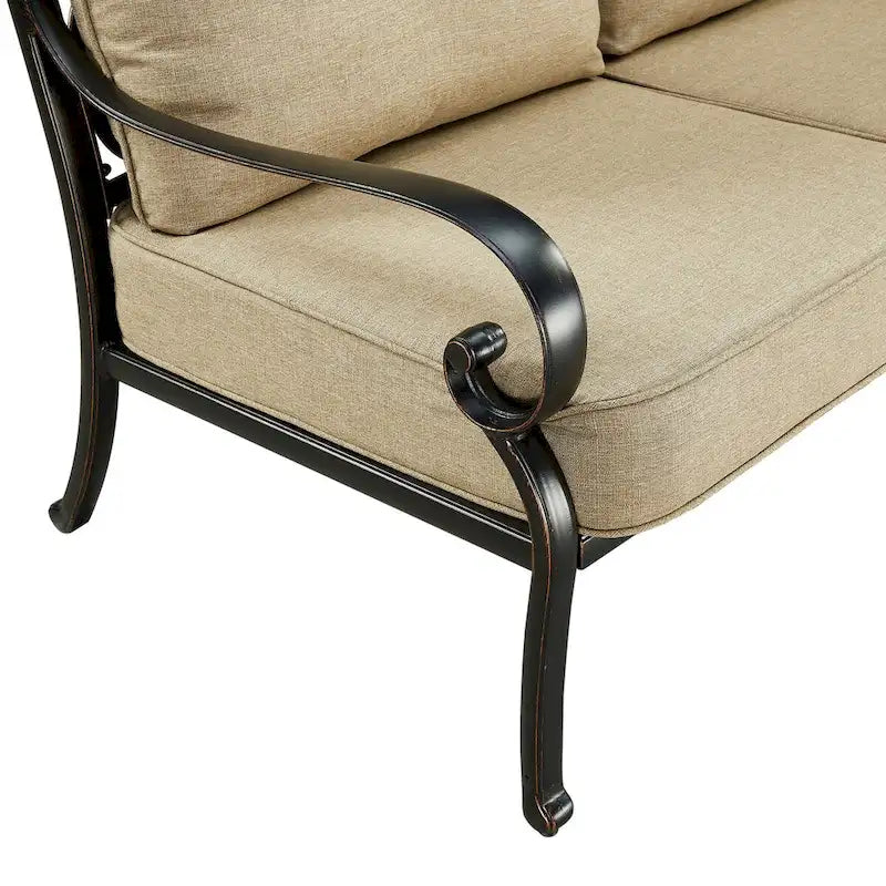 Causeuse de jardin en aluminium noir avec coussins