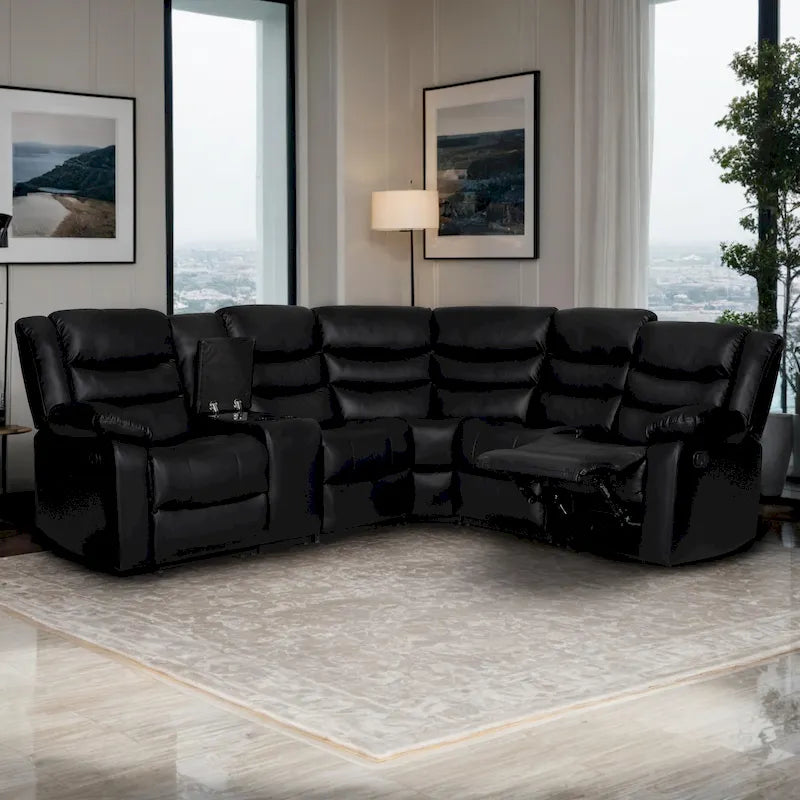 Canapé d'angle modulable inclinable manuel 106 pouces avec 1 console et 2 porte-gobelets, pour salon/bureau