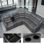 Canapé d'angle modulable inclinable manuel 106 pouces avec 1 console et 2 porte-gobelets, pour salon/bureau