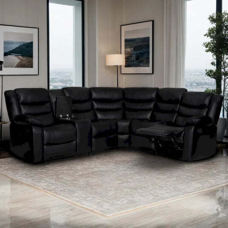 Canapé d'angle modulable inclinable manuel 106 pouces avec 1 console et 2 porte-gobelets, pour salon/bureau