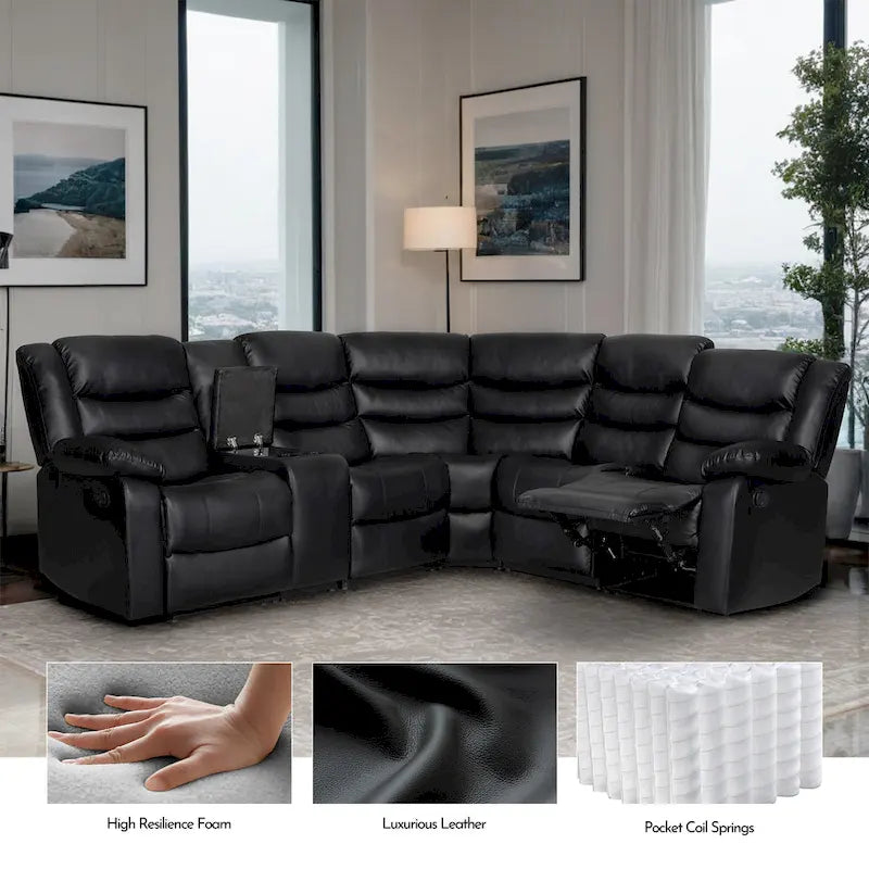 Canapé d'angle modulable inclinable manuel 106 pouces avec 1 console et 2 porte-gobelets, pour salon/bureau
