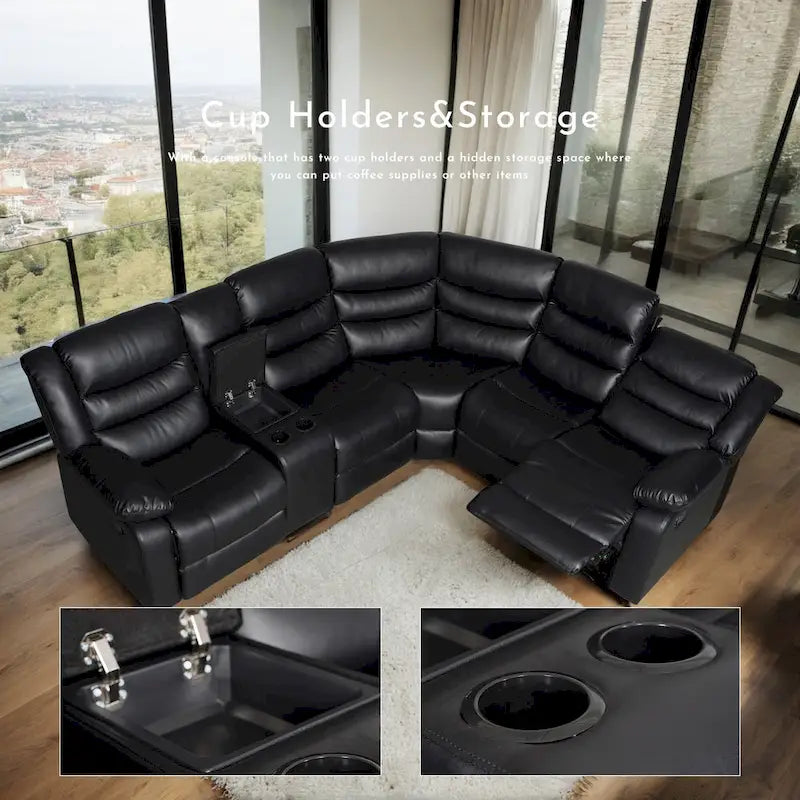Canapé d'angle modulable inclinable manuel 106 pouces avec 1 console et 2 porte-gobelets, pour salon/bureau