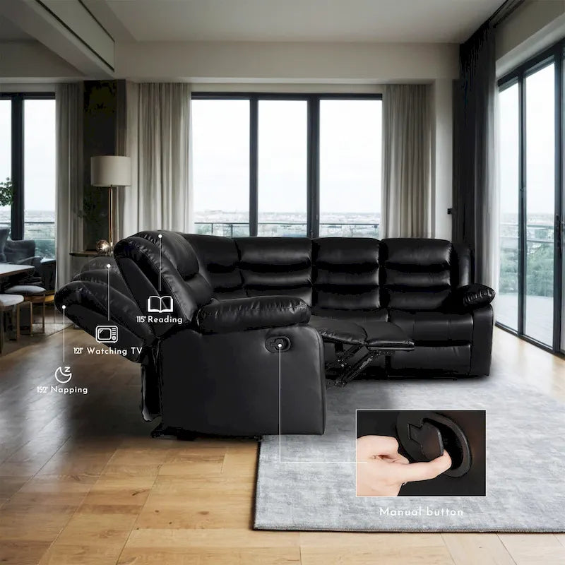 Canapé d'angle modulable inclinable manuel 106 pouces avec 1 console et 2 porte-gobelets, pour salon/bureau