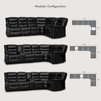 Canapé d'angle modulable inclinable manuel 106 pouces avec 1 console et 2 porte-gobelets, pour salon/bureau