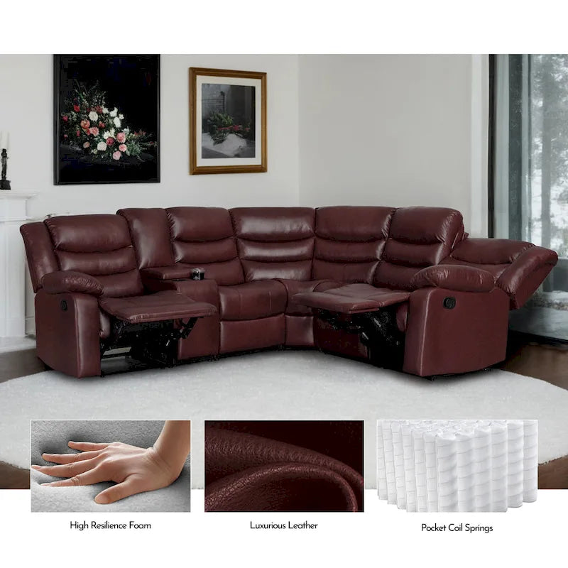 Canapé d'angle modulable inclinable manuel 106 pouces avec 1 console et 2 porte-gobelets, pour salon/bureau