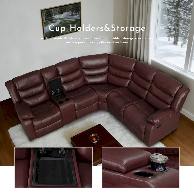 Canapé d'angle modulable inclinable manuel 106 pouces avec 1 console et 2 porte-gobelets, pour salon/bureau