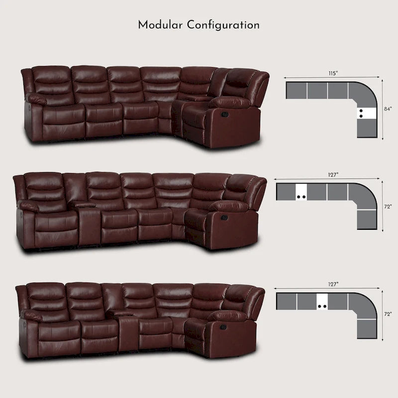 Canapé d'angle modulable inclinable manuel 106 pouces avec 1 console et 2 porte-gobelets, pour salon/bureau