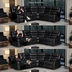 Canapé d'angle modulable inclinable manuel 106 pouces avec 1 console et 2 porte-gobelets, pour salon/bureau