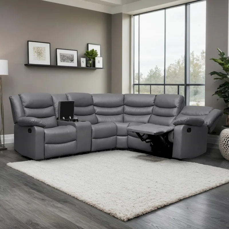 Canapé d'angle modulable inclinable manuel 106 pouces avec 1 console et 2 porte-gobelets, pour salon/bureau
