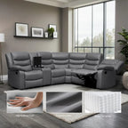 Canapé d'angle modulable inclinable manuel 106 pouces avec 1 console et 2 porte-gobelets, pour salon/bureau