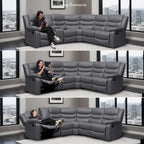 Canapé d'angle modulable inclinable manuel 106 pouces avec 1 console et 2 porte-gobelets, pour salon/bureau